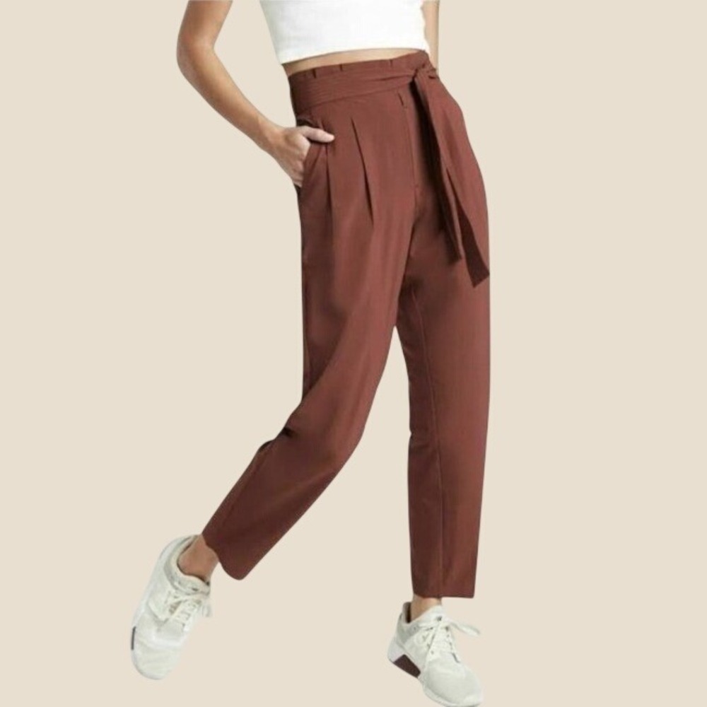Athleta Skyline II Paperbag Waist Ankle Pants Womens 2 Brown Travel Minimalist